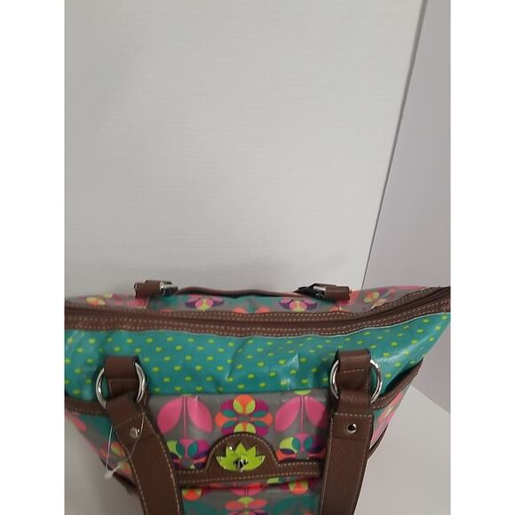 LILY BLOOM Floral Purse Shoulder Tote Large Lime Green Orange Blue Turquoise - Picture 4 of 10